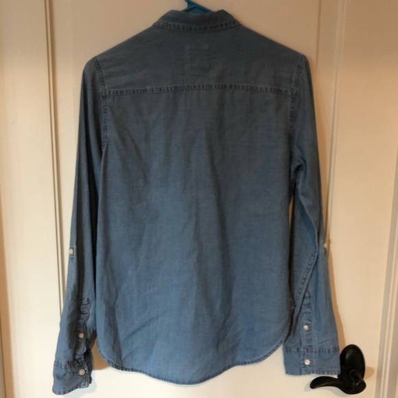 Denim button down top with beaded pocket - Picture 2 of 4